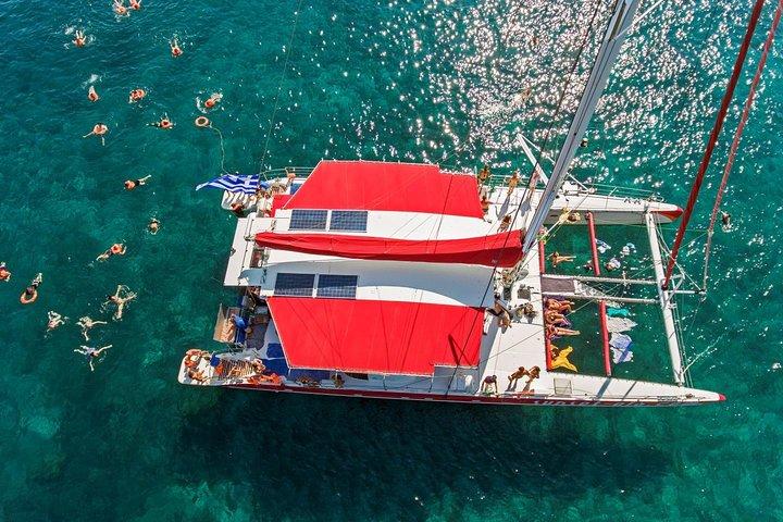 Sailing Catamaran Cruise in Santorini with BBQ, Drinks and Transfer