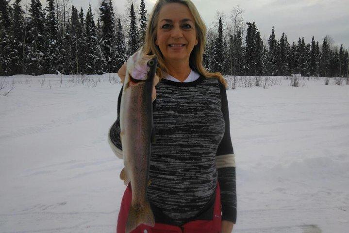Fairbanks Ice Fishing Expedition in a Heated Cabin with Fish Cookout