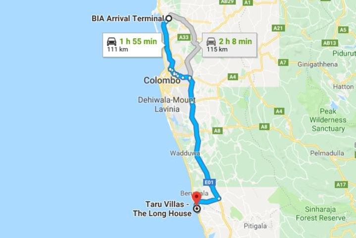 Private Taxi from Sri Lanka Airport (BIA) to Taru Villas-The Long House Bentota