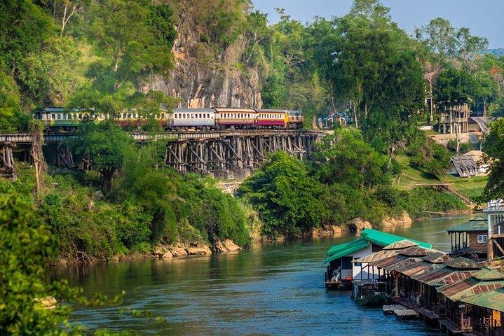 Train trip death railway Bridge on river Kwai from Bangkok to Kanchanaburi trip