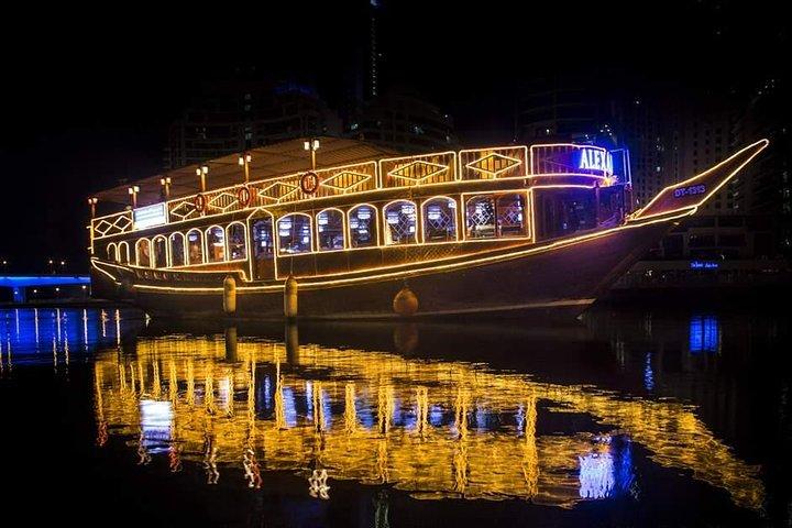 Dubai Marina Dhow Dinner Cruise with Transfers by Lexus ES 350 Or Mercedes Viano