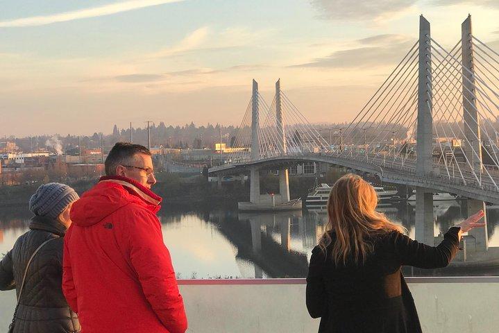 Aerial Tram Ride with Doughnuts near Sunrise in Portland Oregon