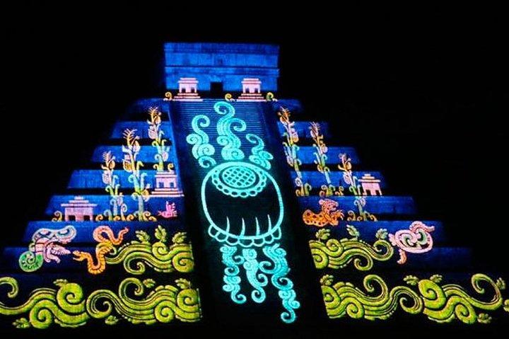 The majestic night show of kukulkan in Chichen Itza Valladolid & Cenote included