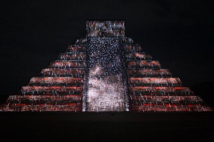 The majestic night show of kukulkan in Chichen Itza Valladolid & Cenote included
