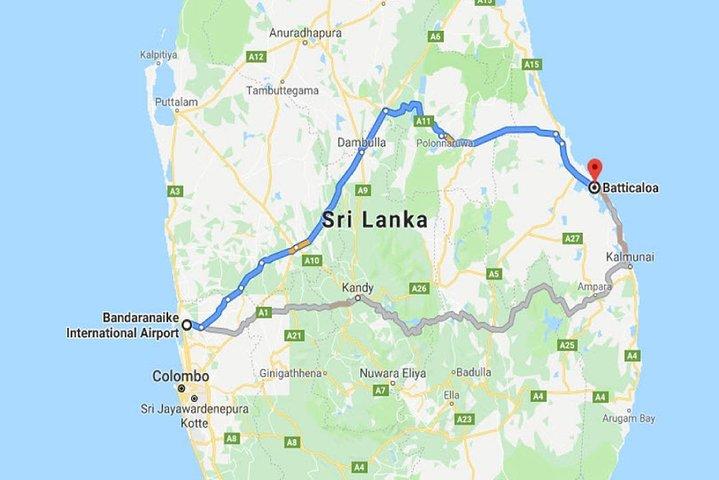 Colombo (CMB) Airport to Batticaloa City Private Transfer