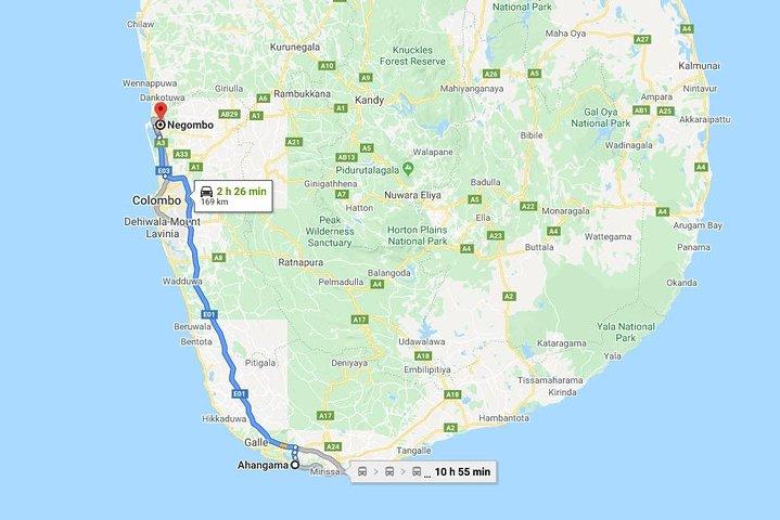 Ahangama City to Negombo City Private Transfer