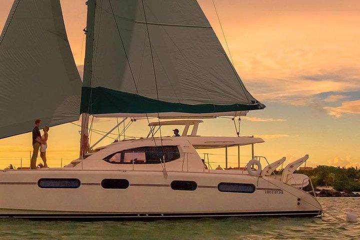 Luxury Sailboat at Sunset in Cancun