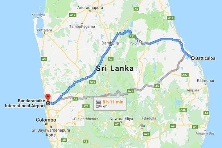 Batticaloa City to Colombo (CMB) Airport Private Transfer