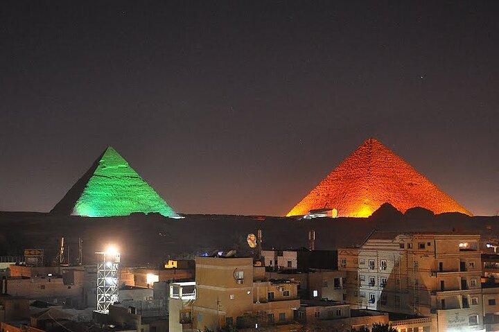 Cairo: Evening Sound & Light Show Into the History at Giza Pyramids & Entry fee
