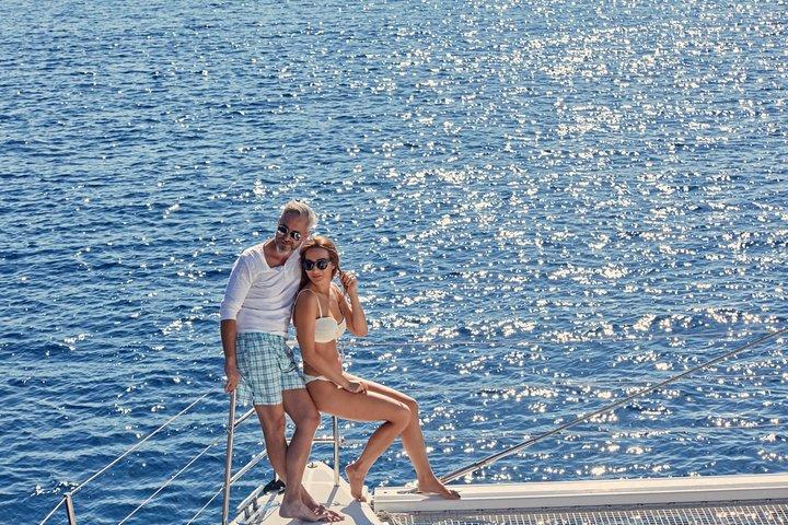 Small Group Santorini Cruise on Catamaran with BBQ & Open Bar