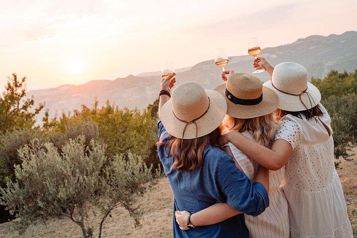Sunset wine tasting in vineyard