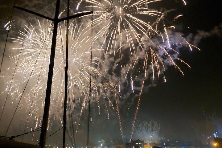 Passing the Year in a Boat with Champagne and Fireworks