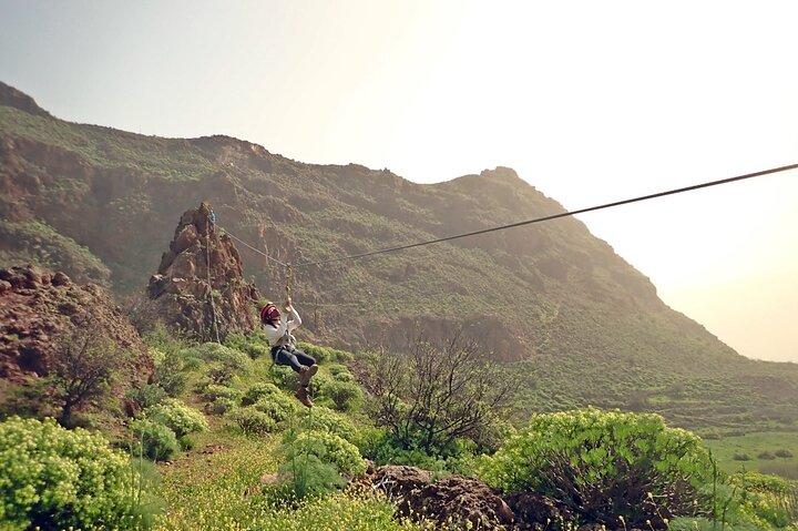 Climbing + Zipline + Via Ferrata + Cave. Adventure route in Gran Canaria