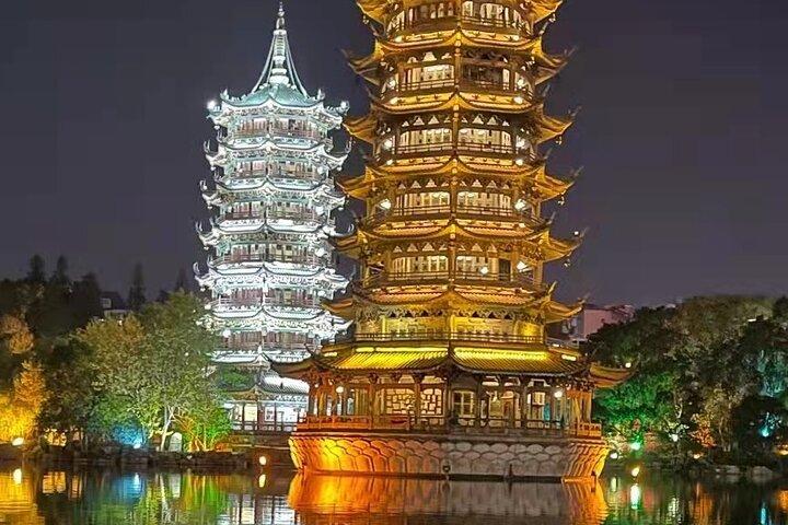 Full-Day Guilin Li-River Cruise with 3 star boat and Four Lake Night Cruise Tour