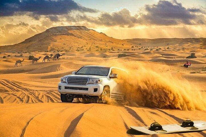 Dubai Premium Desert Safari: Dune Bashing,Camel Ride,Shows & BBQ