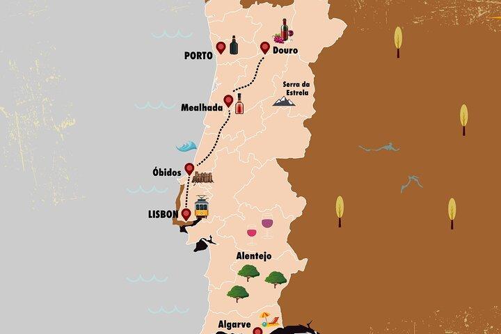 Lisbon to Douro up to 3 stops Obidos Nazaré and Aveiro