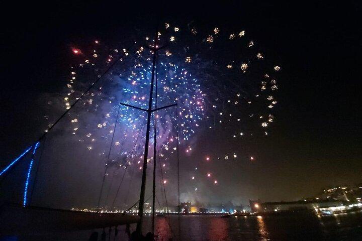 Passing the Year in a Boat with Champagne and Fireworks