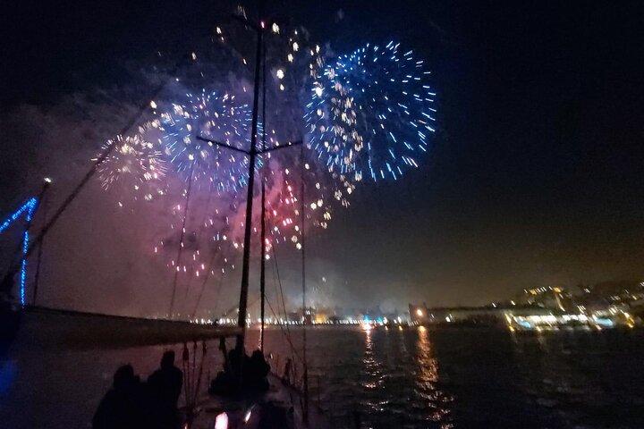 Passing the Year in a Boat with Champagne and Fireworks