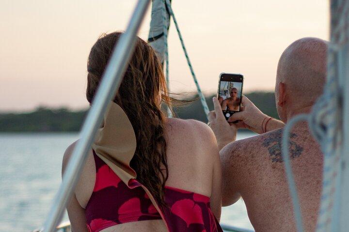 Catamaran Adventure: Sailing and Swimming in the Bacalar Lagoon
