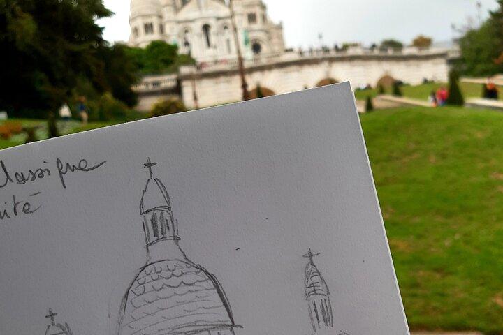 Drawing workshop / creative notebook during an unusual walk in Montmartre