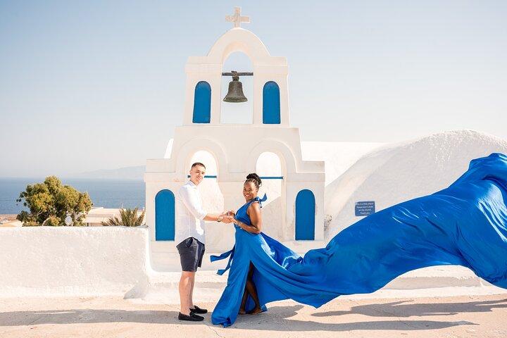 Flying Dress Santorini Photoshoot -Blue Domes Entry & Videos