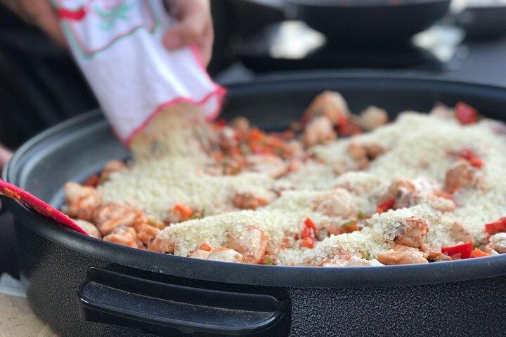 Seville: Small Group Rooftop Paella Class with Sangria Pairing