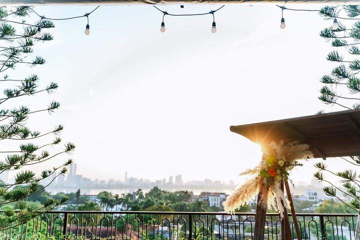 Authentic Bun Cha Hanoi making - with skyline view of Westlake