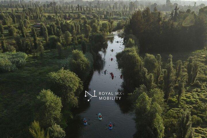 Xochimilco on a kayak at Sunrise