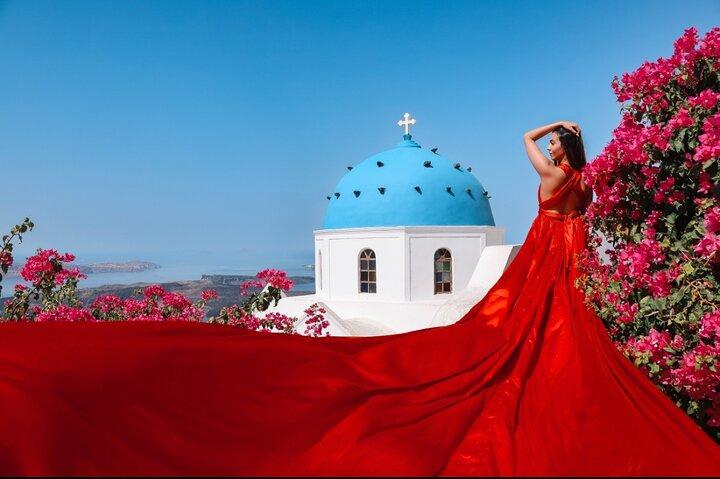 Exclusive Santorini Flying Dress Photoshoot with Pickup