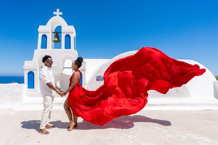 Flying Dress Experience -Private Santorini Photoshoot