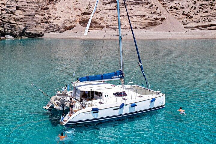 Catamaran Full-Day of Milos and Poliegos With Lunch & BBQ