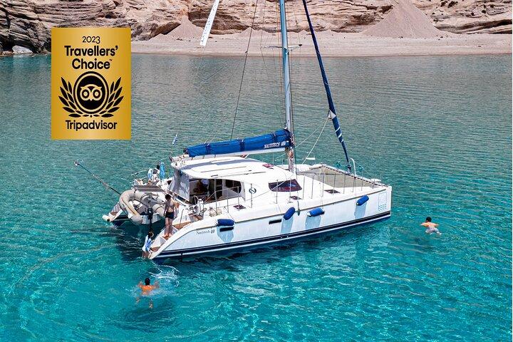 Catamaran Full-Day of Milos and Poliegos With Lunch & BBQ