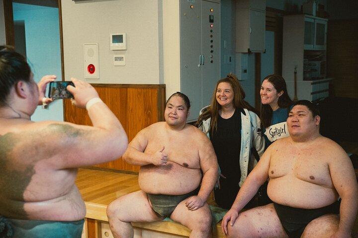 Sumo Morning Practice near Tokyo Skytree: Photo with Wrestler