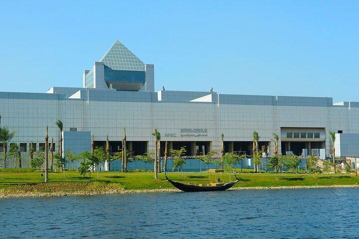 Grand Egyptian museum, Giza pyramids and the Sphinx with launch