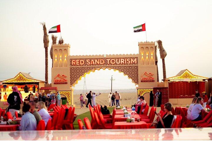 Experience the Desert Safari BBQ, Dinner Camel Ride Sandboarding