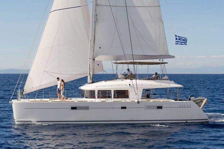 Private Luxury Santorini Catamaran Cruise with Port Pickup