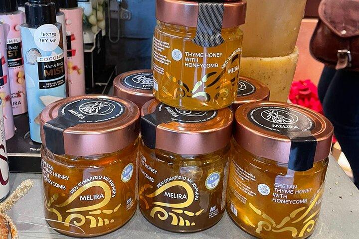 Traditional breakfast in markets with olive oil and honey tasting