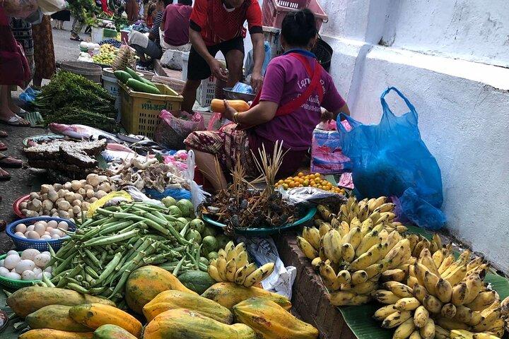 Morning food tour with market Temples option Kuangsi waterfall