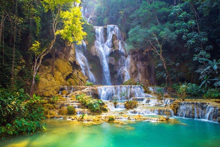 Morning food tour with market Temples option Kuangsi waterfall