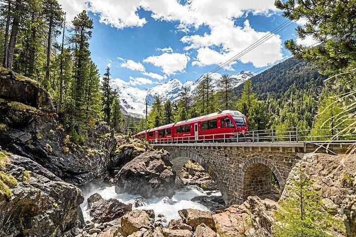 Swiss Alps Bernina Red Train and St.Moritz Tour from Milan