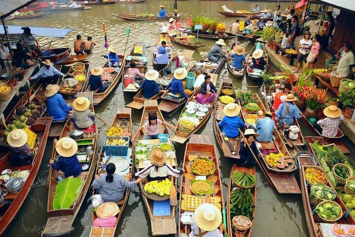 Bangkok Railway Market, Floating Market & Dragon Temple Tour