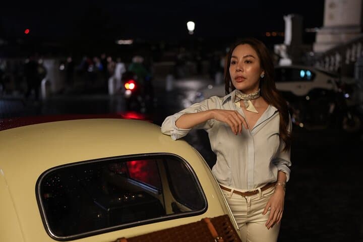 Explore Night Life Photos in Rome with A Vintage Car Fiat 500