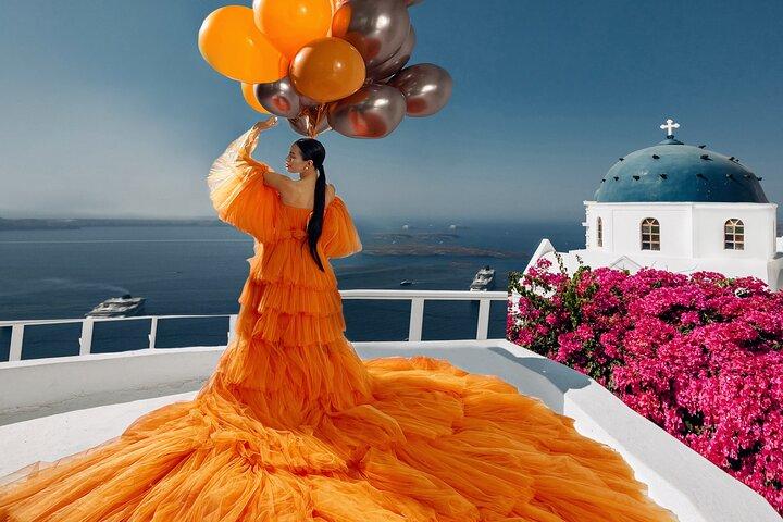 Private Flying Dress Photoshoot in Santorini