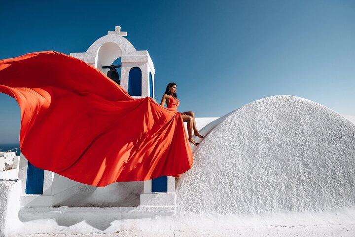 Private Flying Dress Photoshoot in Santorini