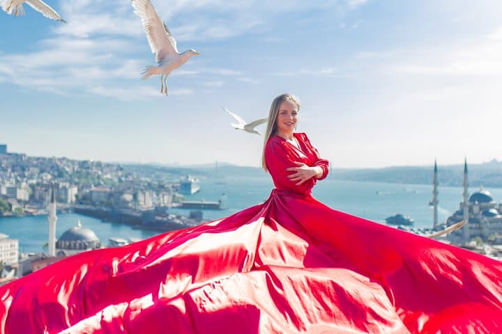 Istanbul Rooftop Photoshoot with Flying Dress