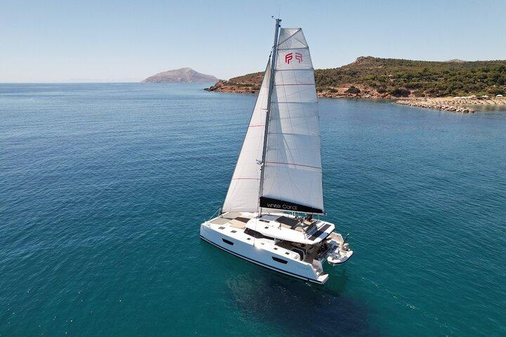 Mykonos: Luxury Catamaran Cruise with Meal, Drinks & Transport