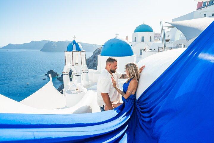 Flying Dress Santorini Photoshoot -Blue Domes Entry & Videos