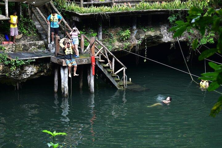 Cenote Jungle Adventure with Zipline circuit, transport & snacks