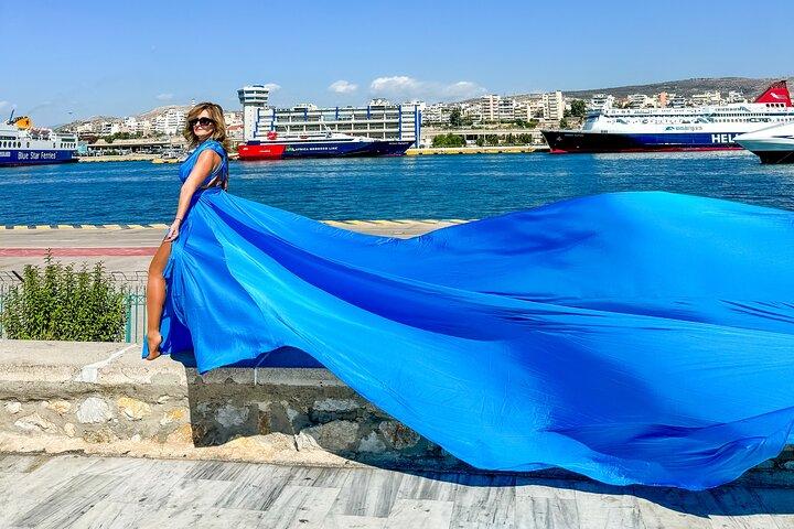 Pireus Cruise Ship Terminal Flying Dress Photoshoot
