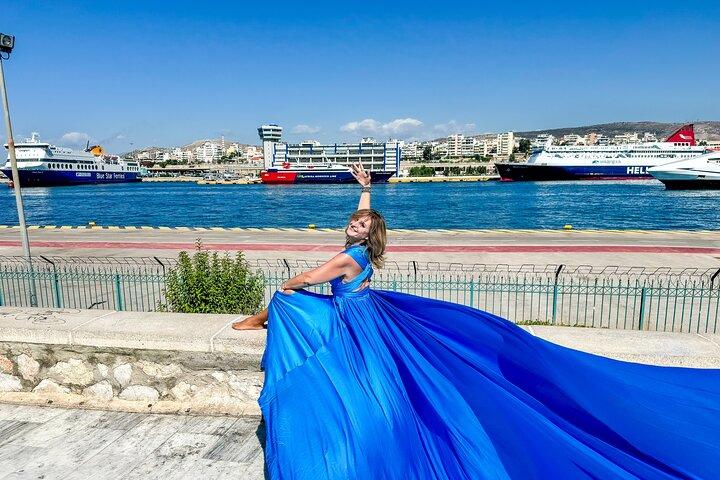 Pireus Cruise Ship Terminal Flying Dress Photoshoot